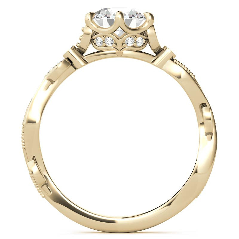 6-Prong Round Leaf Accent Moissanite Engagement Ring