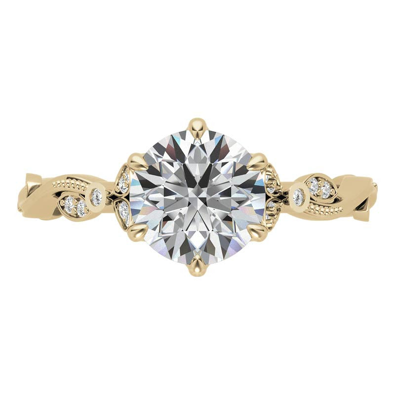 6-Prong Round Leaf Accent Moissanite Engagement Ring