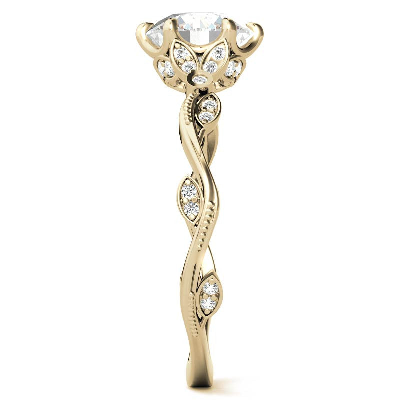 6-Prong Round Leaf Accent Moissanite Engagement Ring