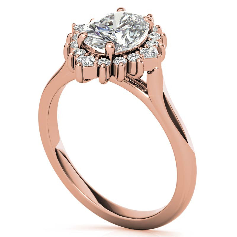 Round and Princess Halo Oval Moissanite Engagement Ring
