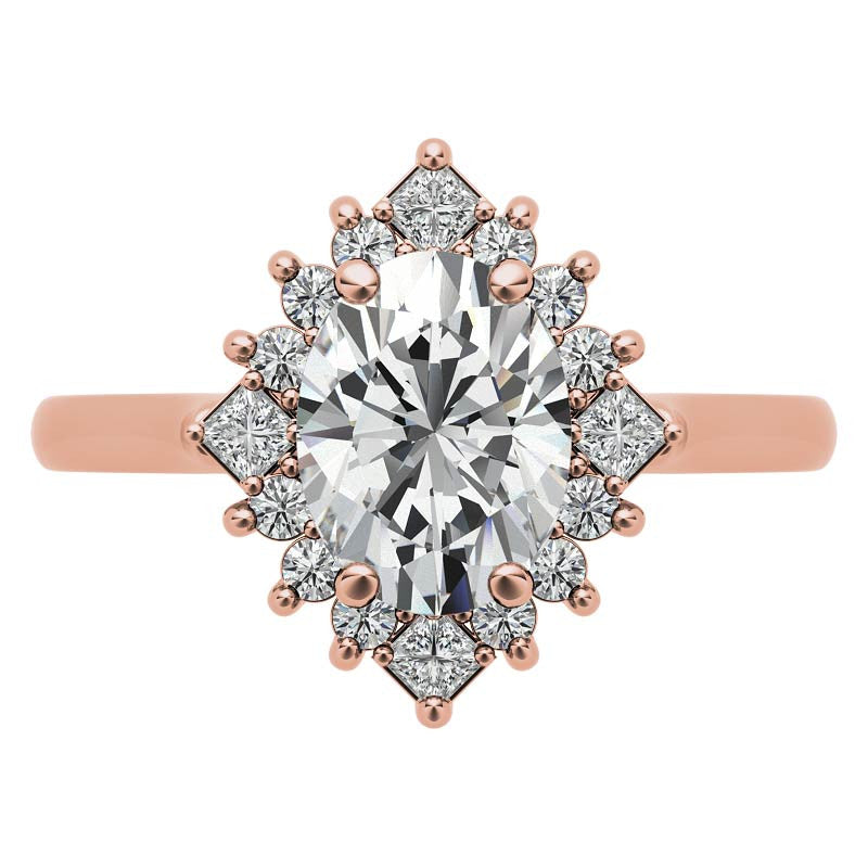 Round and Princess Halo Oval Moissanite Engagement Ring