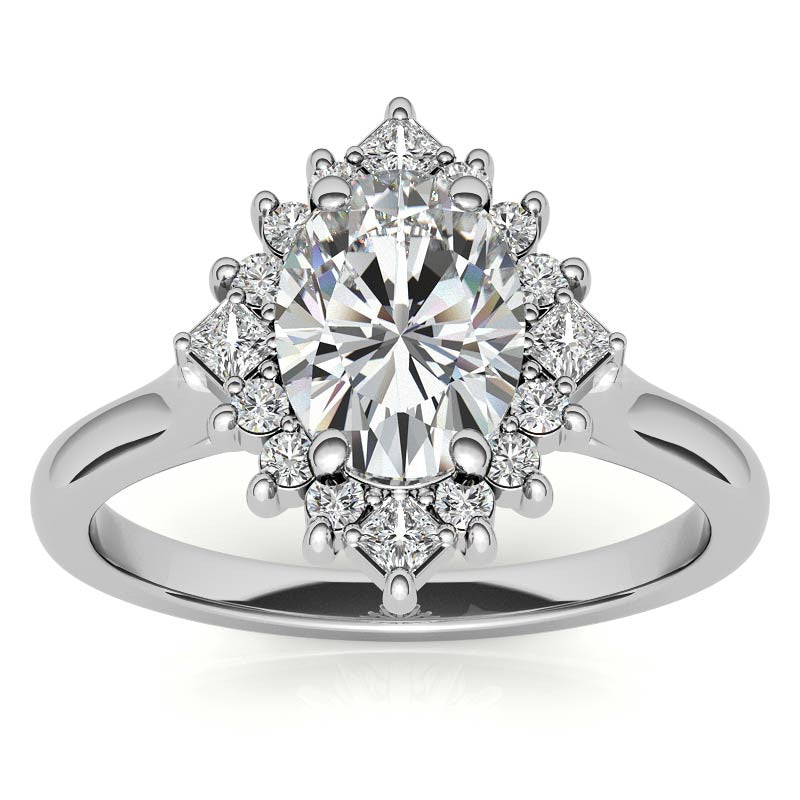 Round and Princess Halo Oval Moissanite Engagement Ring