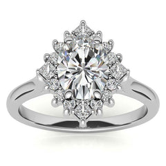 Round and Princess Halo Oval Moissanite Engagement Ring