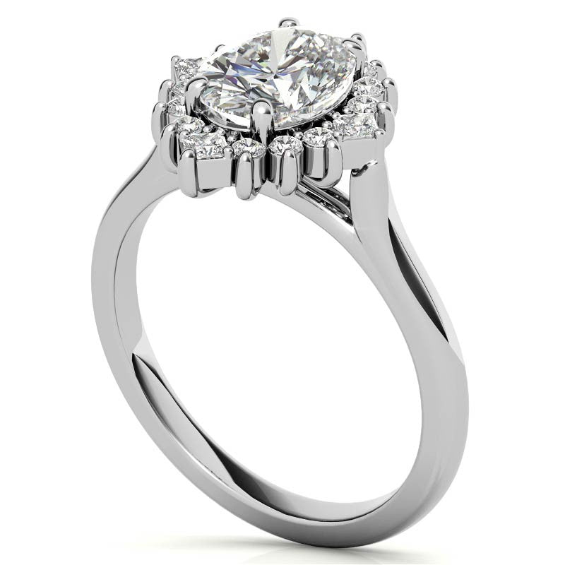 Round and Princess Halo Oval Moissanite Engagement Ring