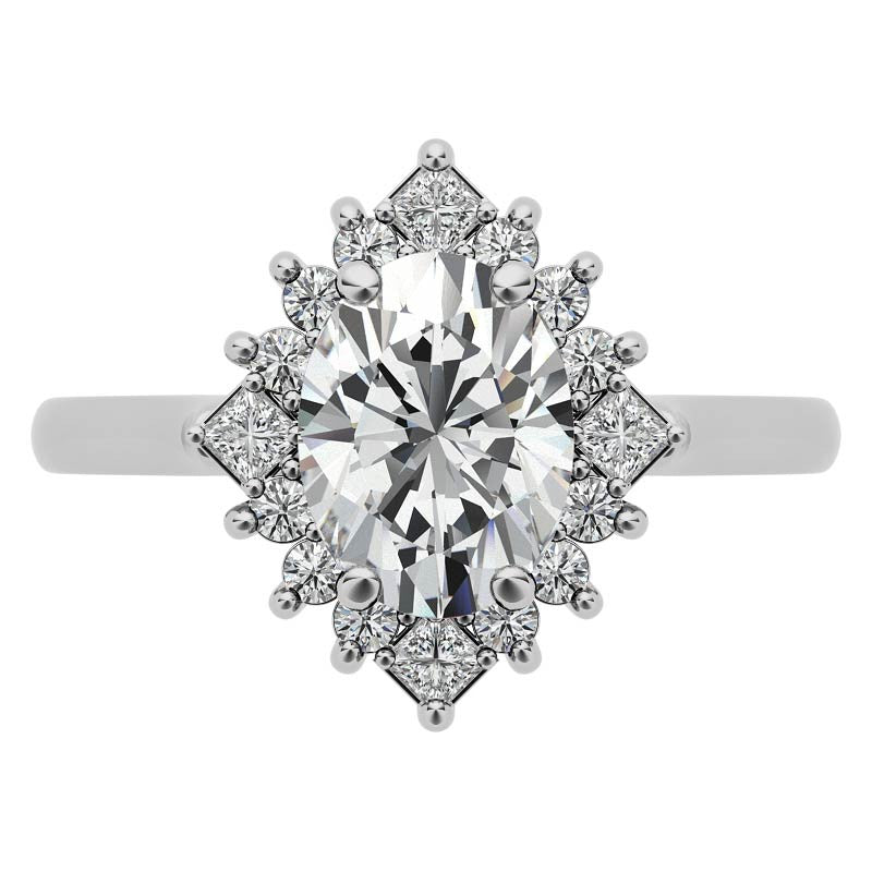 Round and Princess Halo Oval Moissanite Engagement Ring