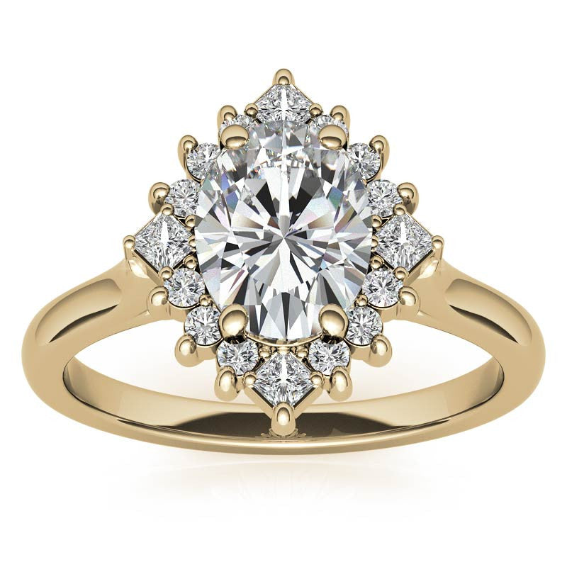 Round and Princess Halo Oval Moissanite Engagement Ring