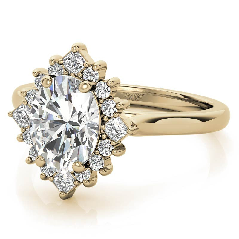 Round and Princess Halo Oval Moissanite Engagement Ring