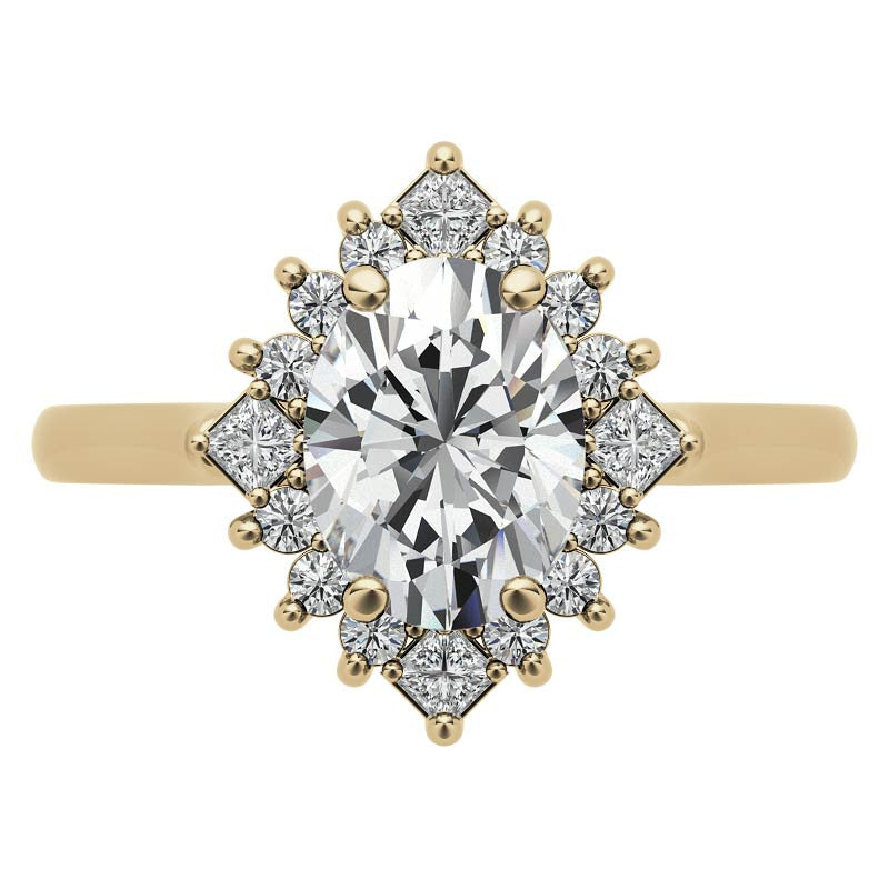 Round and Princess Halo Oval Moissanite Engagement Ring