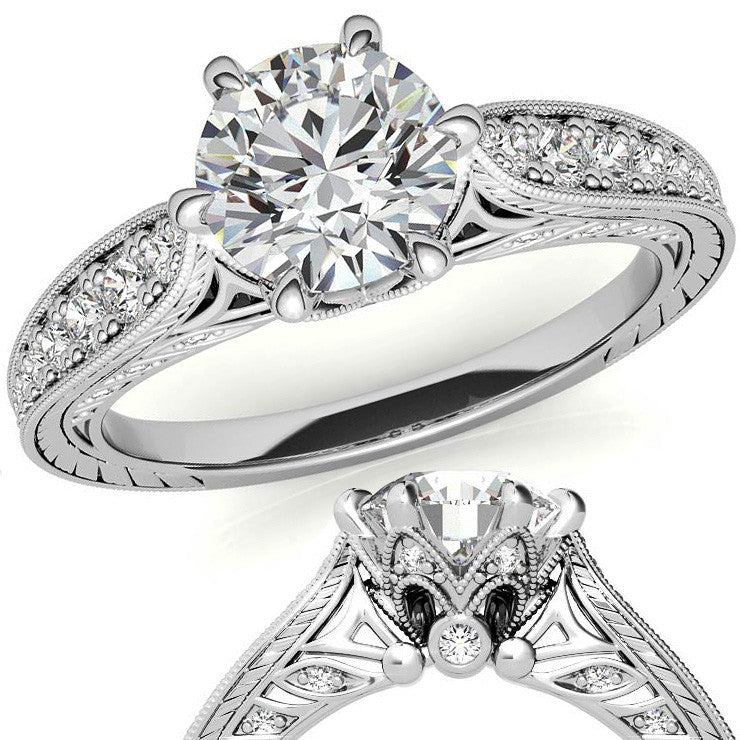 6-Prong Round Antique Moissanite Engagement Ring