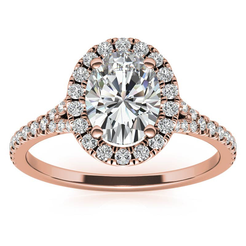 Split Shank Oval Moissanite Halo Engagement Ring