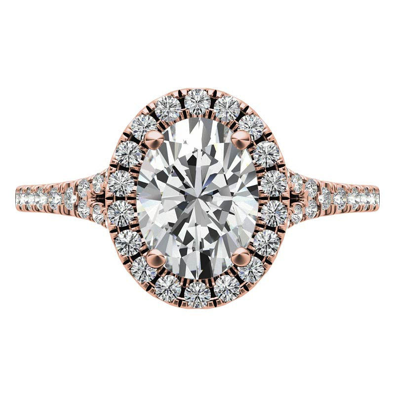 Split Shank Oval Moissanite Halo Engagement Ring