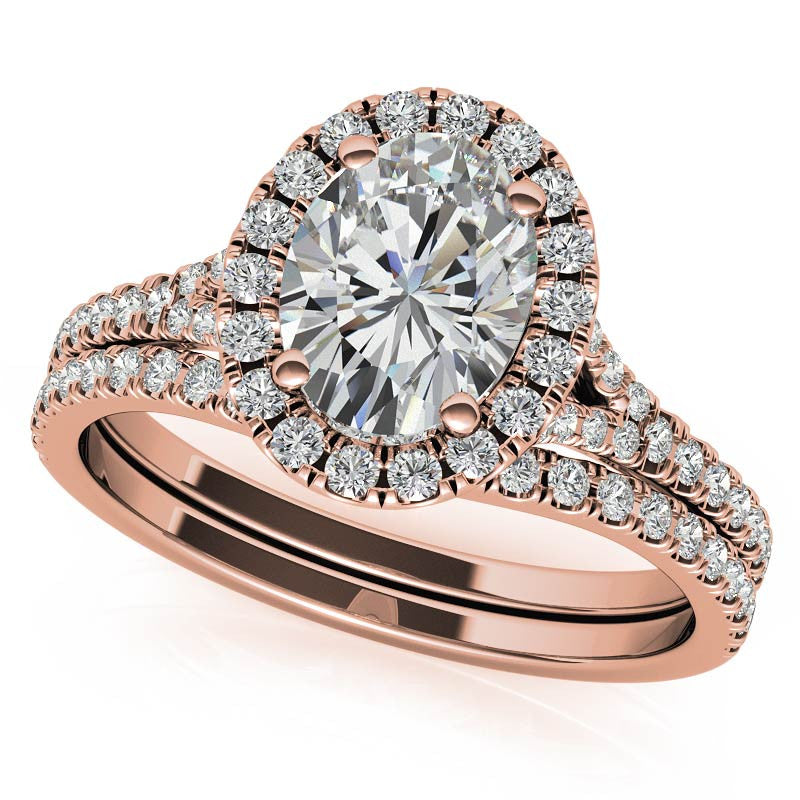 Split Shank Oval Moissanite Halo Engagement Ring
