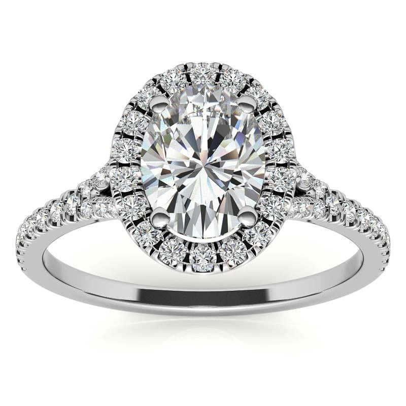 Split Shank Oval Moissanite Halo Engagement Ring