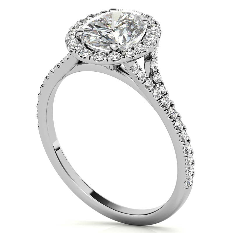 Split Shank Oval Moissanite Halo Engagement Ring