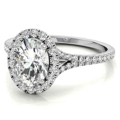 Split Shank Oval Moissanite Halo Engagement Ring