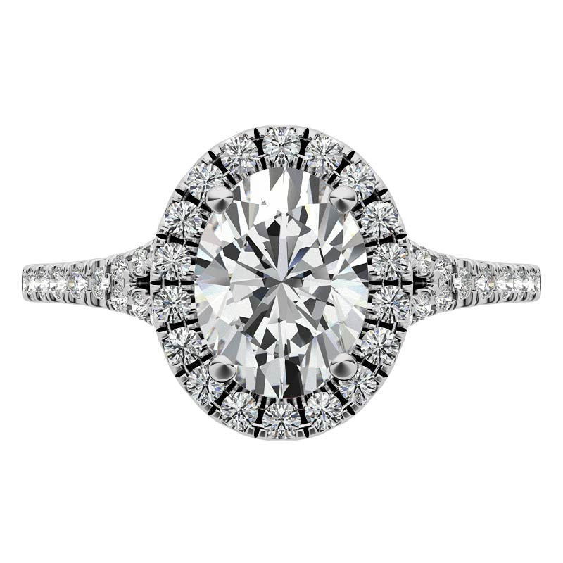 Split Shank Oval Moissanite Halo Engagement Ring