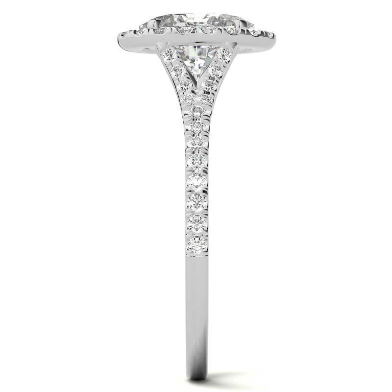 Split Shank Oval Moissanite Halo Engagement Ring