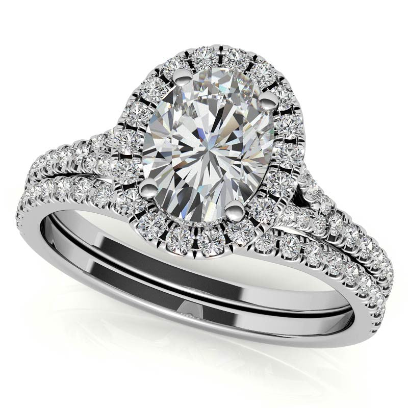 Split Shank Oval Moissanite Halo Engagement Ring