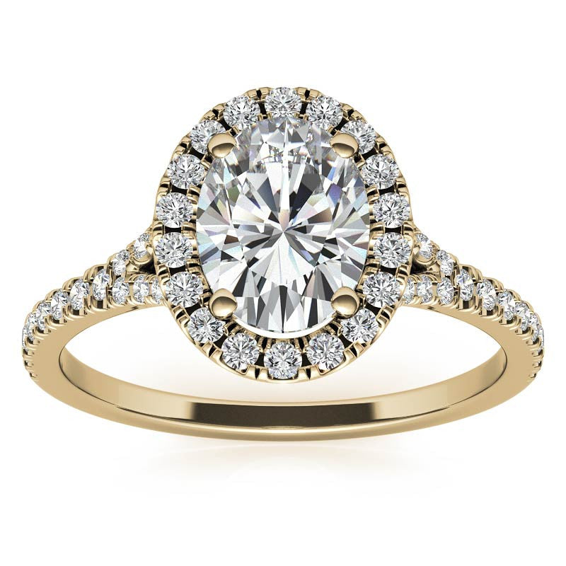 Split Shank Oval Moissanite Halo Engagement Ring