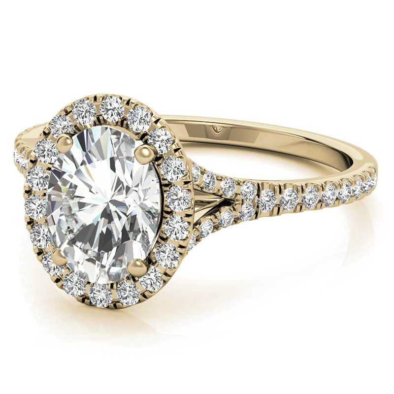 Split Shank Oval Moissanite Halo Engagement Ring