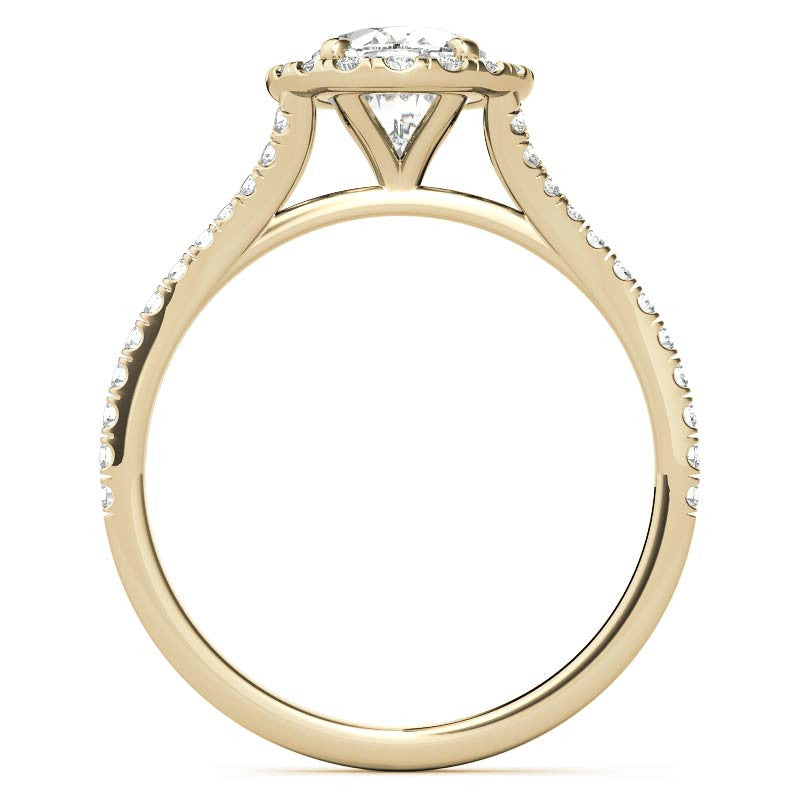 Split Shank Oval Moissanite Halo Engagement Ring