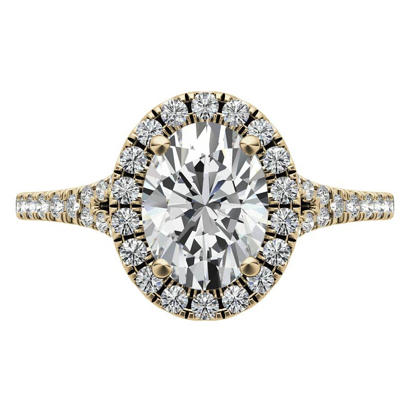 Split Shank Oval Moissanite Halo Engagement Ring