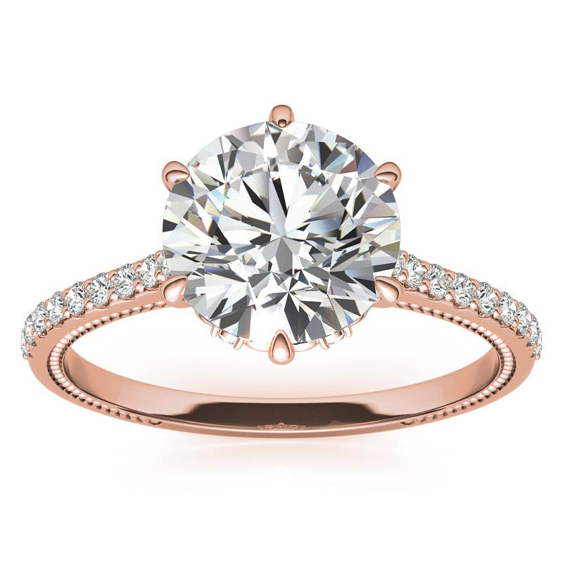 6-prong Round Vintage Moissanite Engagement Ring with Milgrain