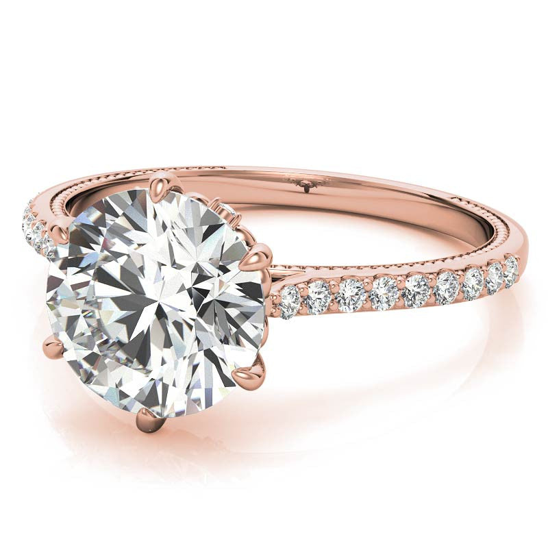 6-prong Round Vintage Moissanite Engagement Ring with Milgrain