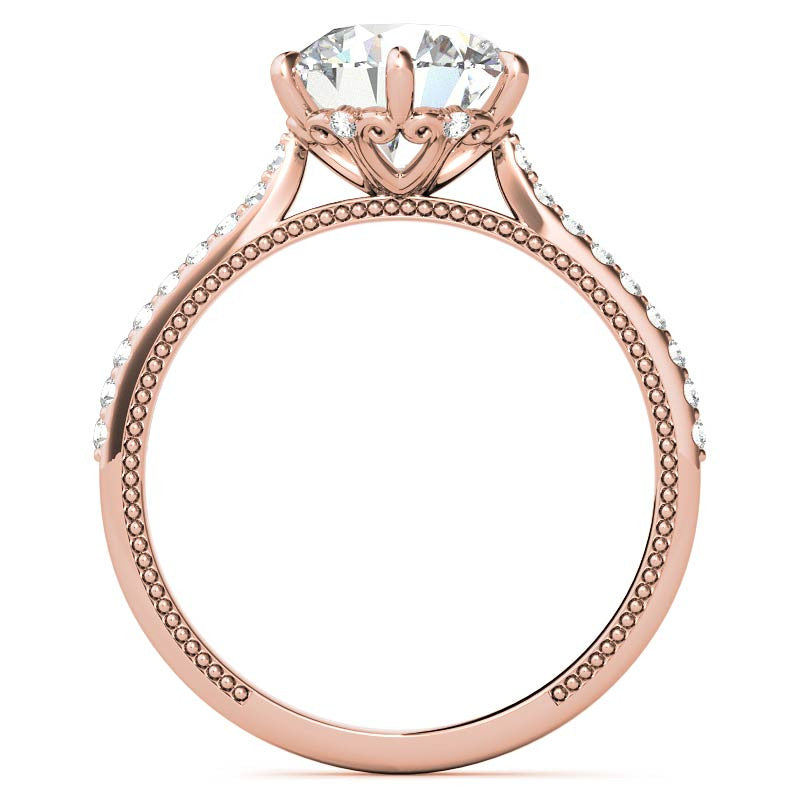 6-prong Round Vintage Moissanite Engagement Ring with Milgrain