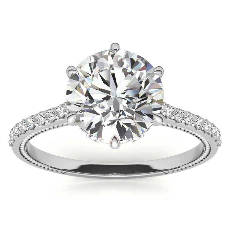 6-prong Round Vintage Moissanite Engagement Ring with Milgrain