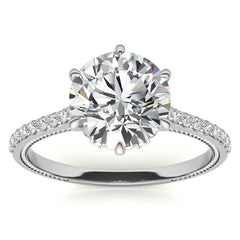 6-prong Round Vintage Moissanite Engagement Ring with Milgrain