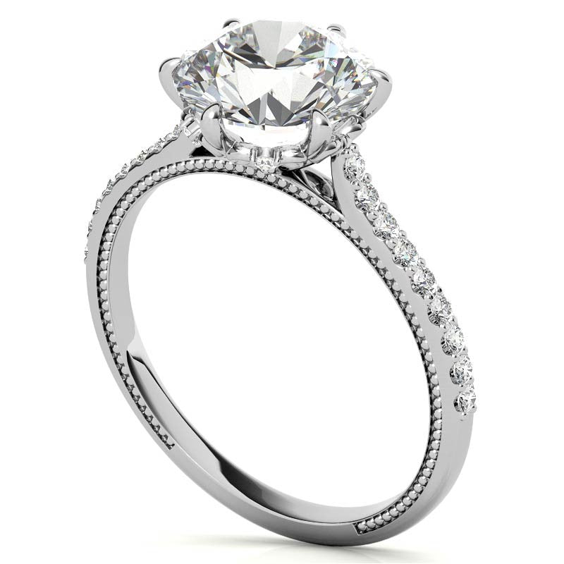6-prong Round Vintage Moissanite Engagement Ring with Milgrain