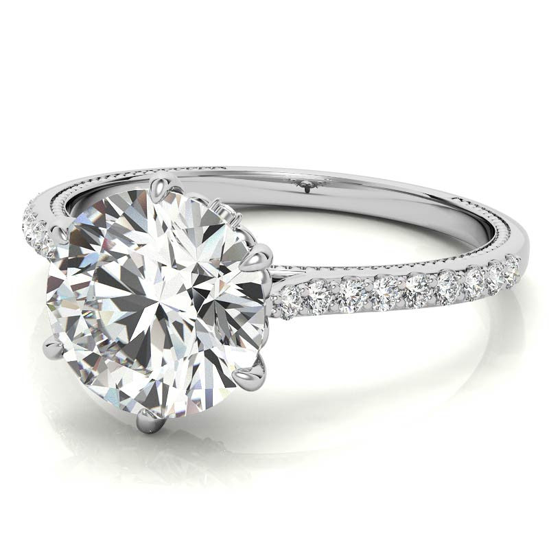 6-prong Round Vintage Moissanite Engagement Ring with Milgrain