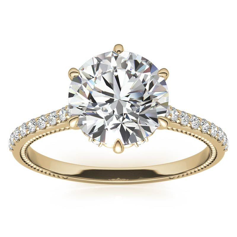 6-prong Round Vintage Moissanite Engagement Ring with Milgrain