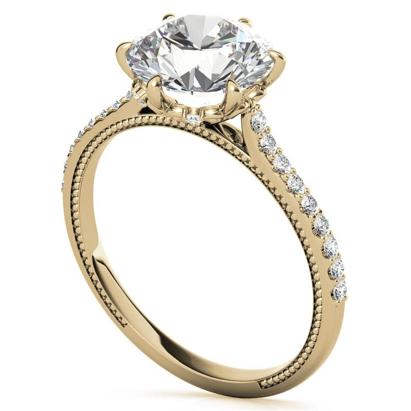 6-prong Round Vintage Moissanite Engagement Ring with Milgrain