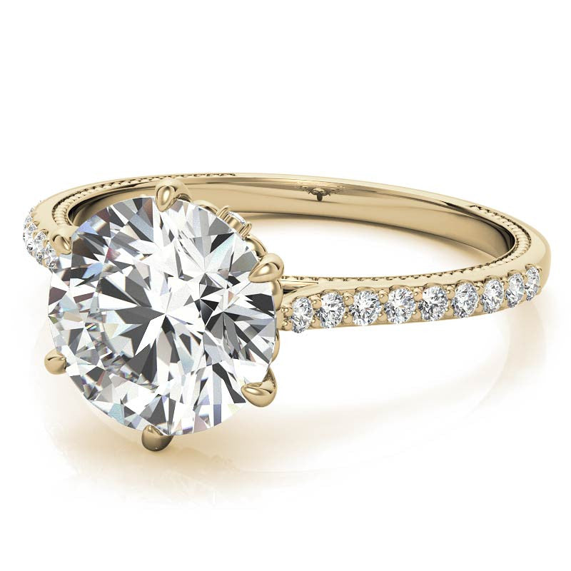 6-prong Round Vintage Moissanite Engagement Ring with Milgrain