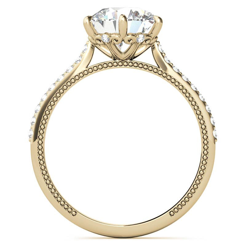 6-prong Round Vintage Moissanite Engagement Ring with Milgrain