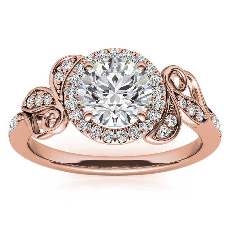 Natured Inspired Round Brilliant Moissanite Cathedral Engagement Ring