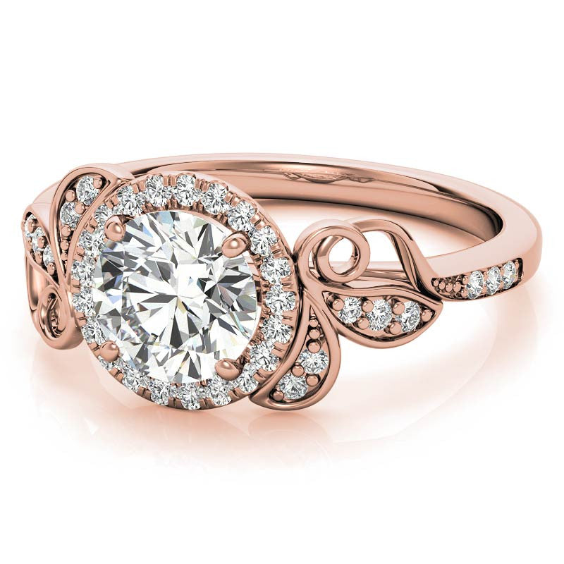 Natured Inspired Round Brilliant Moissanite Cathedral Engagement Ring