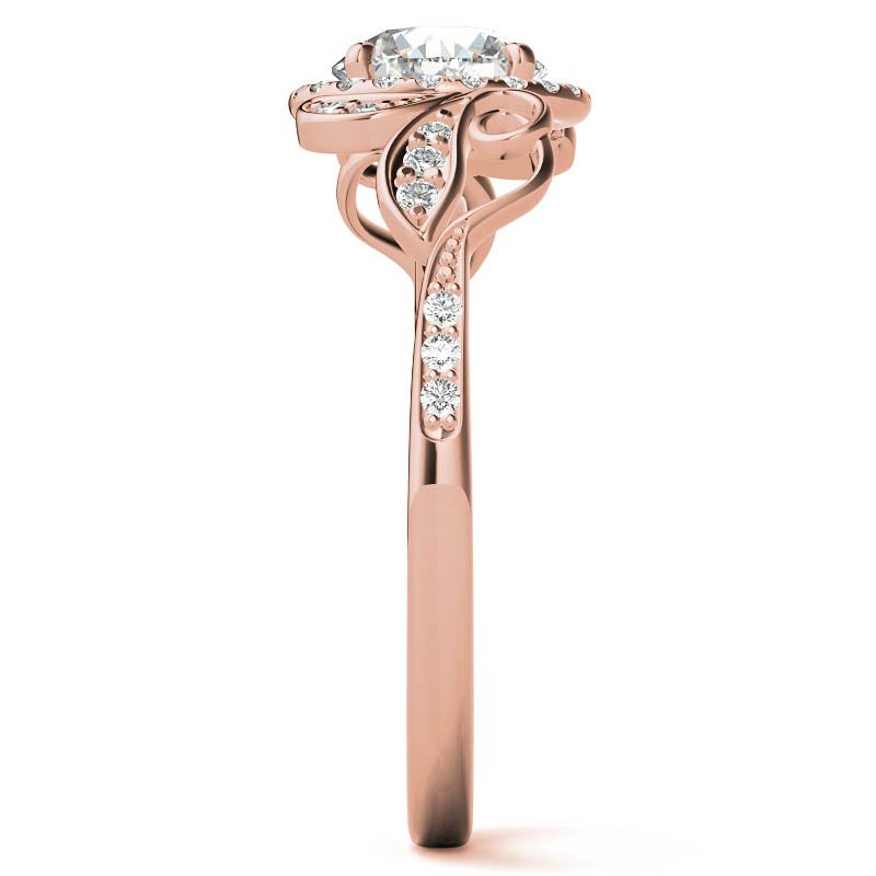 Natured Inspired Round Brilliant Moissanite Cathedral Engagement Ring