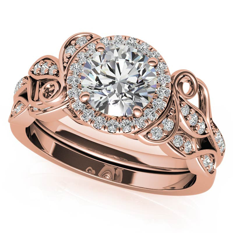 Natured Inspired Round Brilliant Moissanite Cathedral Engagement Ring
