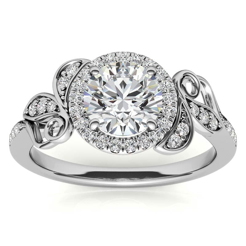Natured Inspired Round Brilliant Moissanite Cathedral Engagement Ring