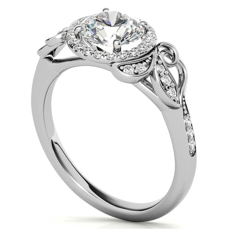 Natured Inspired Round Brilliant Moissanite Cathedral Engagement Ring
