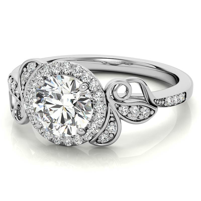 Natured Inspired Round Brilliant Moissanite Cathedral Engagement Ring