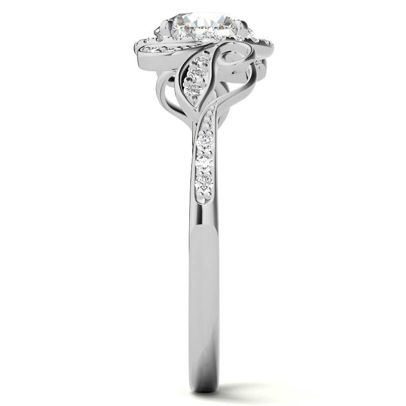 Natured Inspired Round Brilliant Moissanite Cathedral Engagement Ring