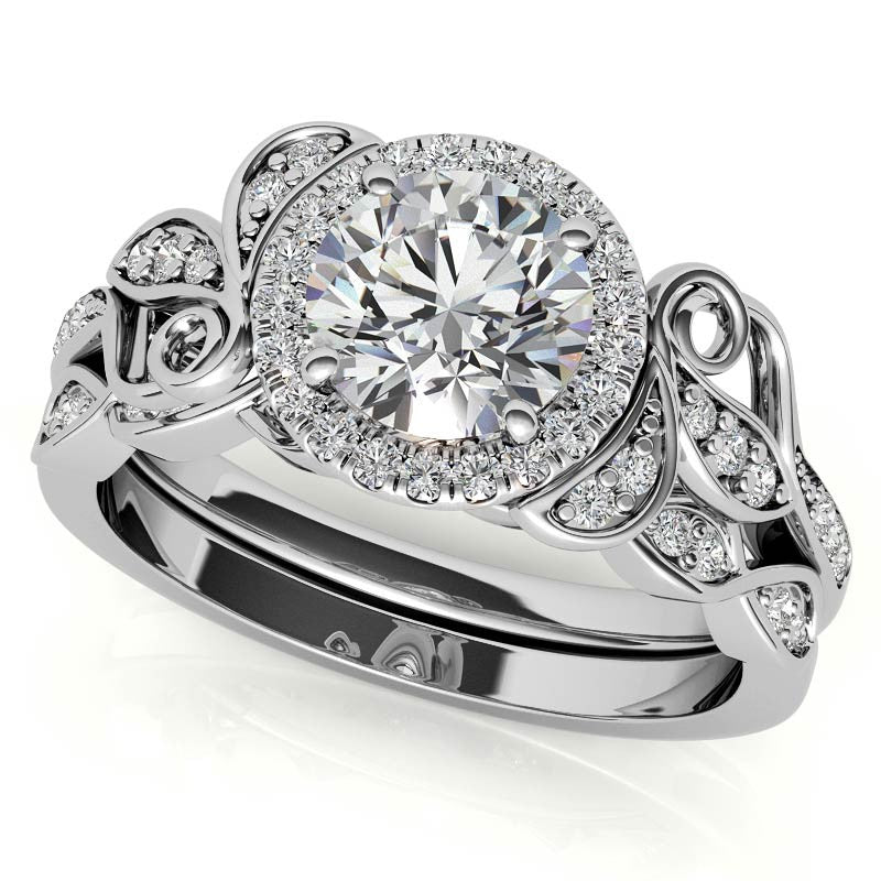 Natured Inspired Round Brilliant Moissanite Cathedral Engagement Ring