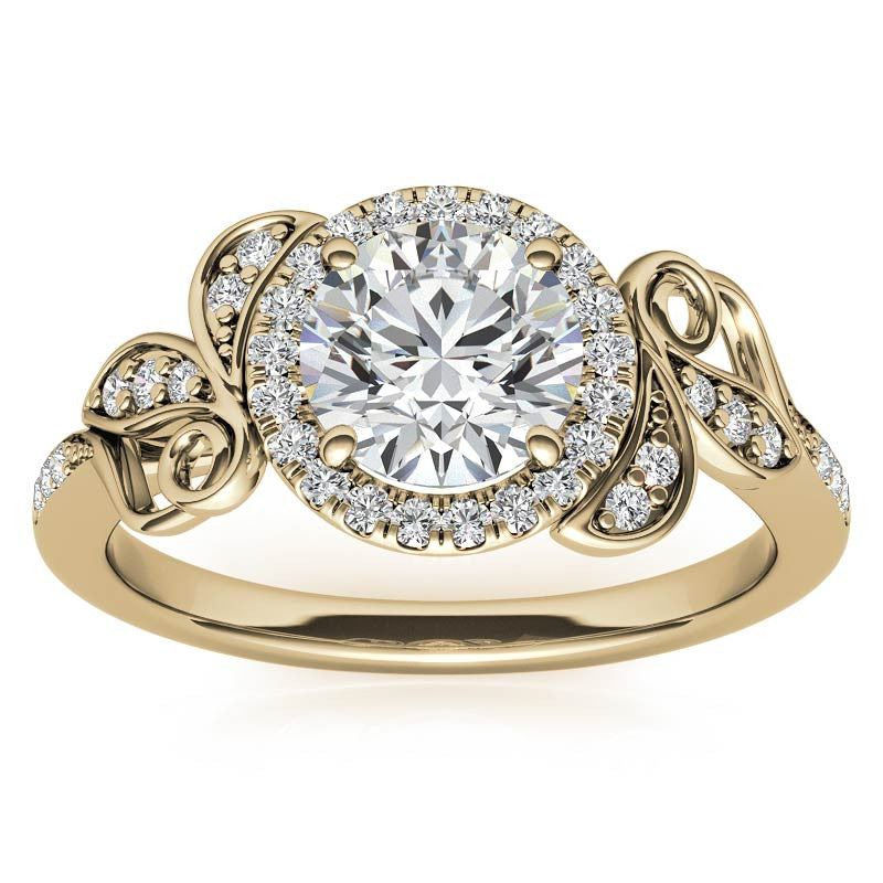 Natured Inspired Round Brilliant Moissanite Cathedral Engagement Ring