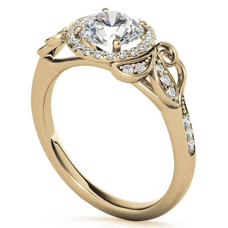 Natured Inspired Round Brilliant Moissanite Cathedral Engagement Ring