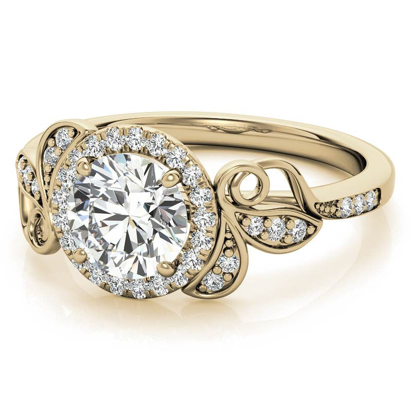 Natured Inspired Round Brilliant Moissanite Cathedral Engagement Ring