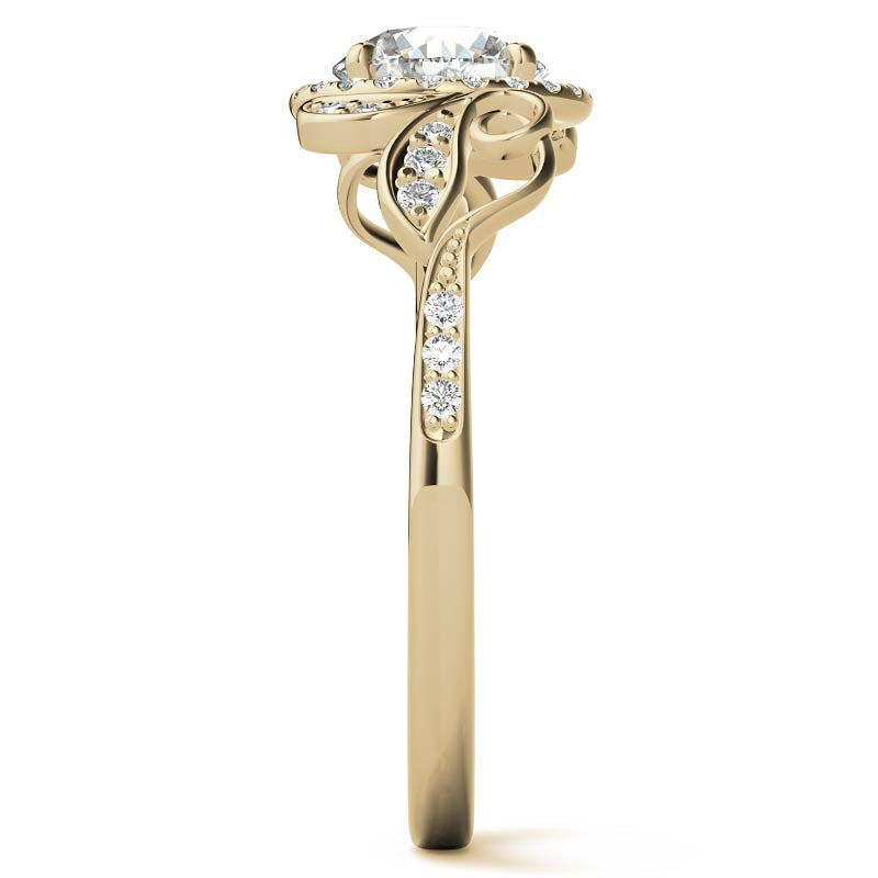 Natured Inspired Round Brilliant Moissanite Cathedral Engagement Ring